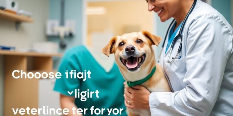 Veterinarian examining a happy dog in a clinic.