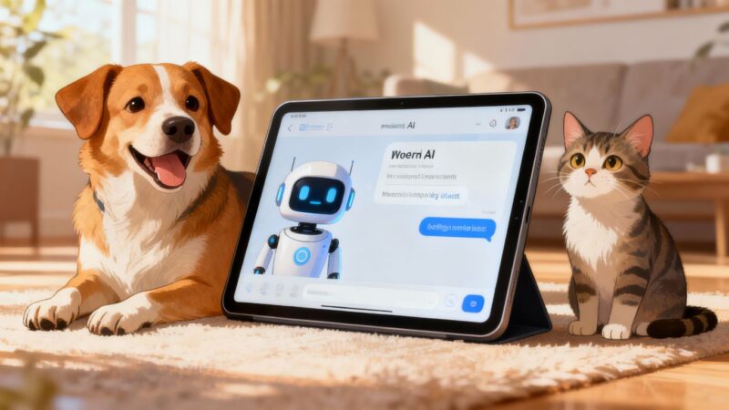 AI pet care coach with dog and cat.